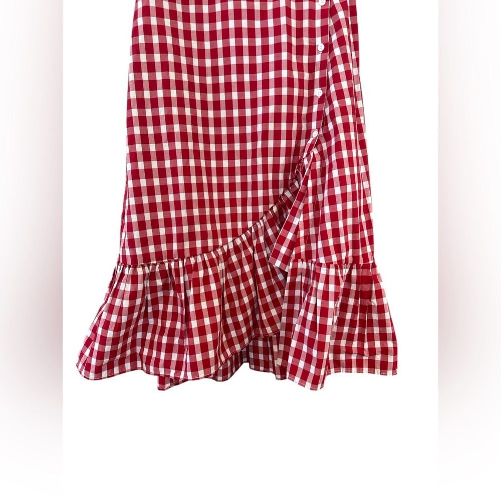 ZARA Red Gingham Ruffle Midi Skirt - Picture 8 of 13